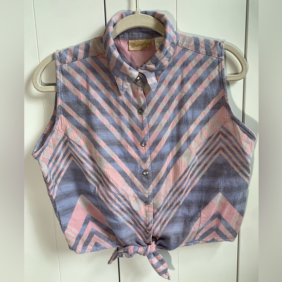 Vintage Wrangler Women's Western‎ Tie Front Shirt Snaps Size Large - Picture 1 of 4